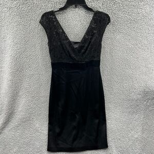 Banana Republic Womens Black Velvet Lace Dress Bow Sleeveless Lined size 2
